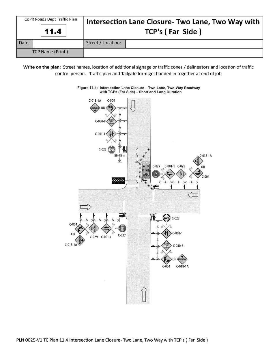 Traffic Plan 11.4 - Intersection Lane Closure - Two Lane, Two Way with TCP's (far side)