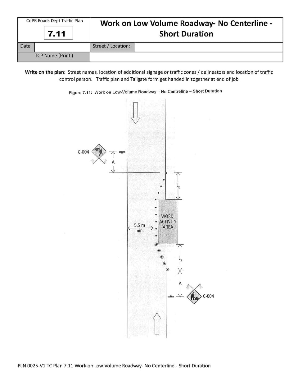 Traffic Plan 7.11 - Work on Low Volume Roadway - No Centerline - Short Duration