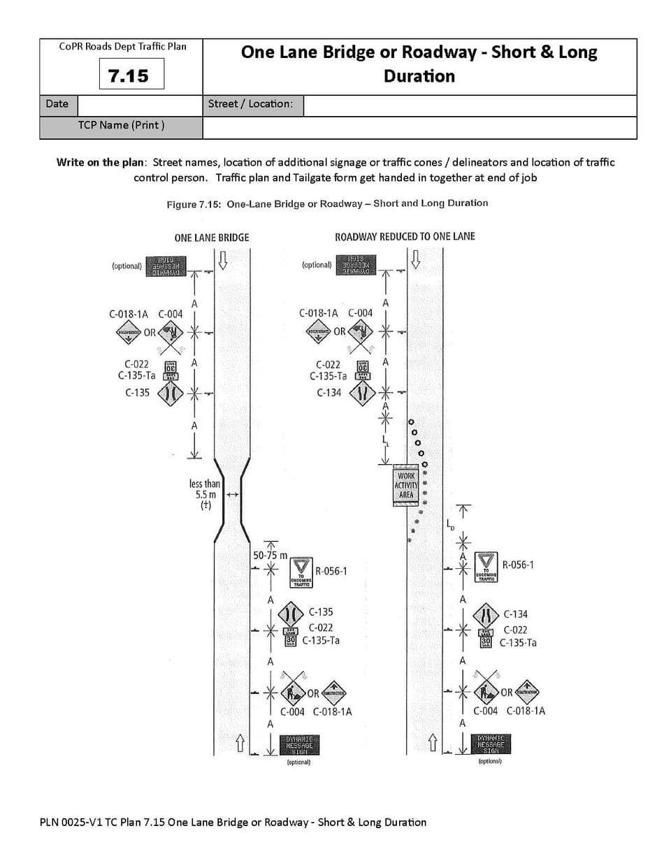 Traffic Plan 7.15 - One Lane Bridge or Roadway - Short & Long Duration