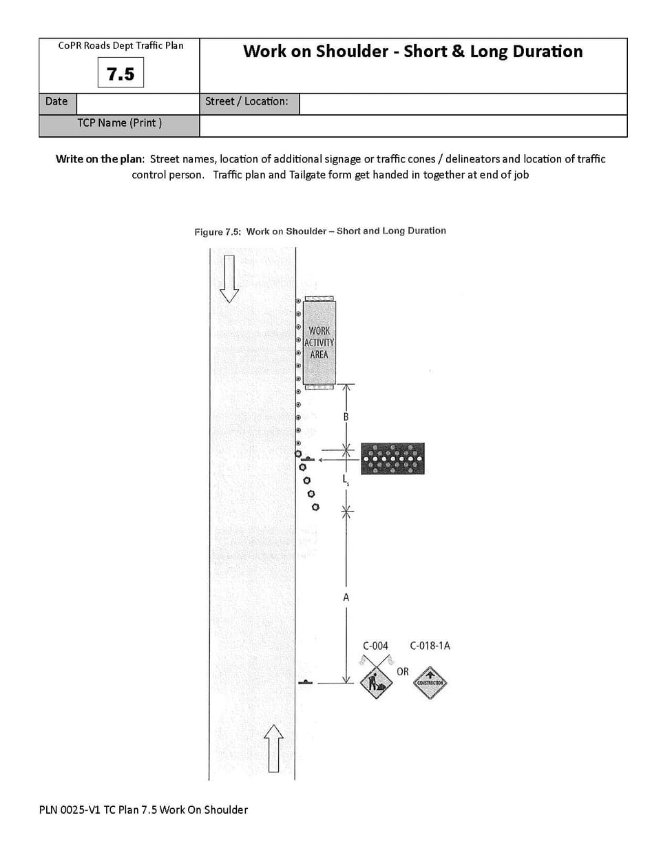 Traffic Plan 7.5 - Work on Shoulder - Short & Long Duration