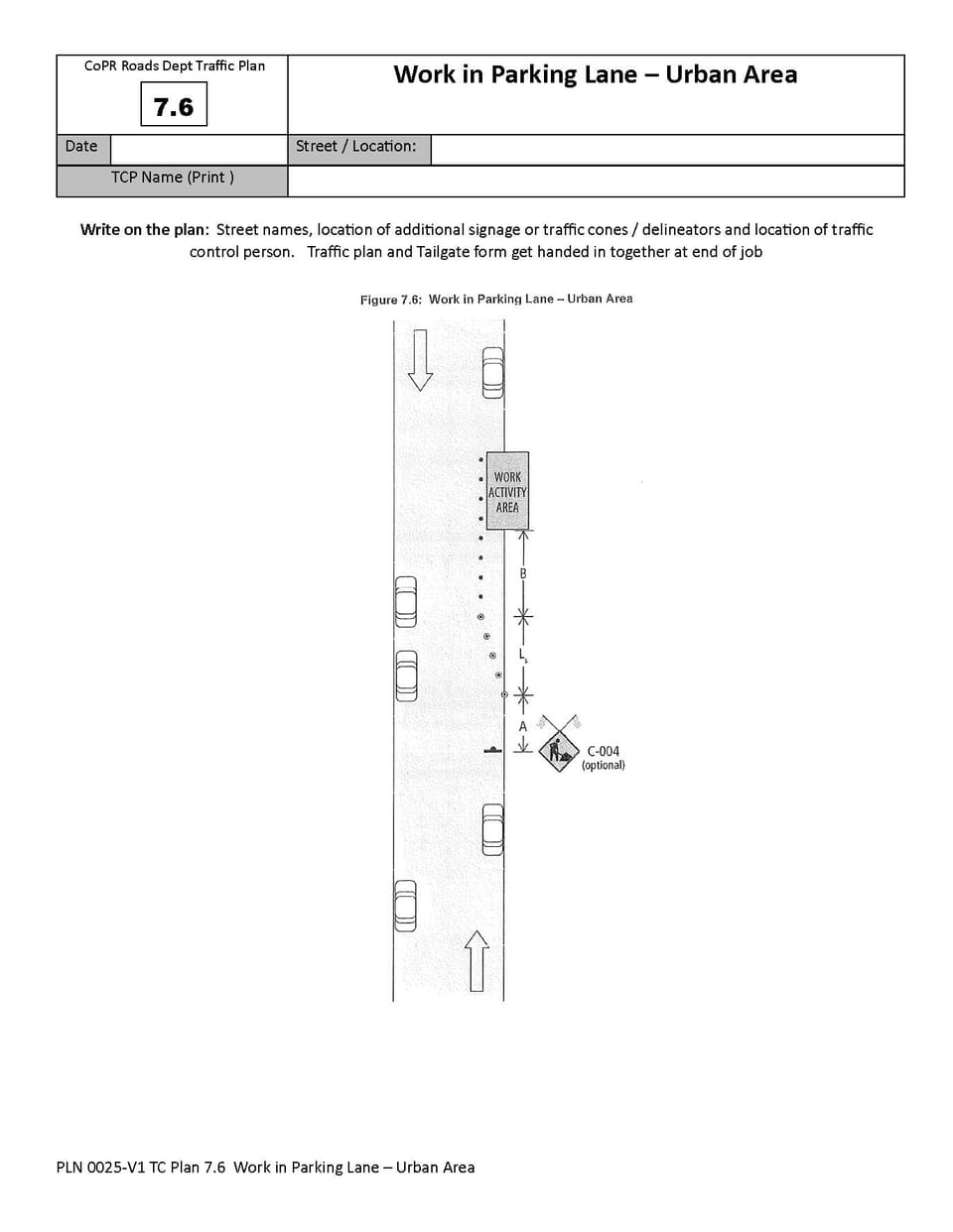 Traffic Plan 7.6 - Work in Parking Lane - Urban area