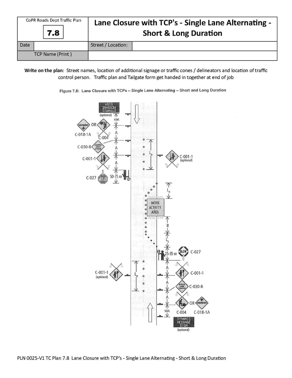 Traffic Plan 7.8 - Lane Closure with TCP's - Single Lane Alternating - Short & Long Duration